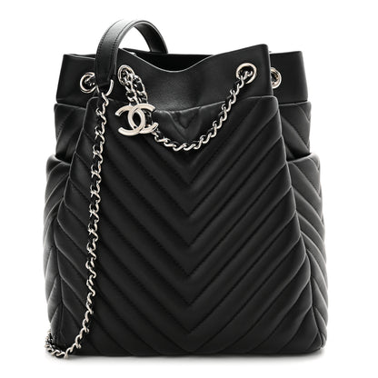 Chanel Lambskin Chevron Small Urban Spirit Drawstring Bag Black 1 of 11