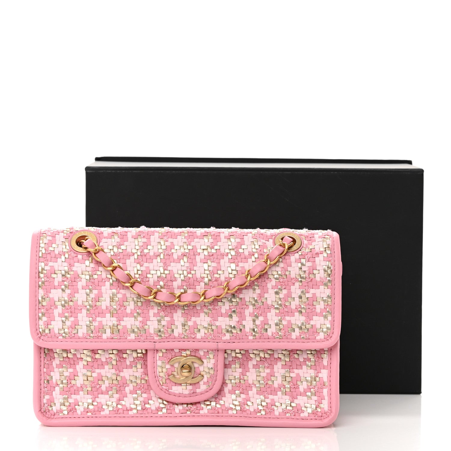 Chanel Metallic Lambskin Viscose Woven Flap Pink Gold 13 of 13