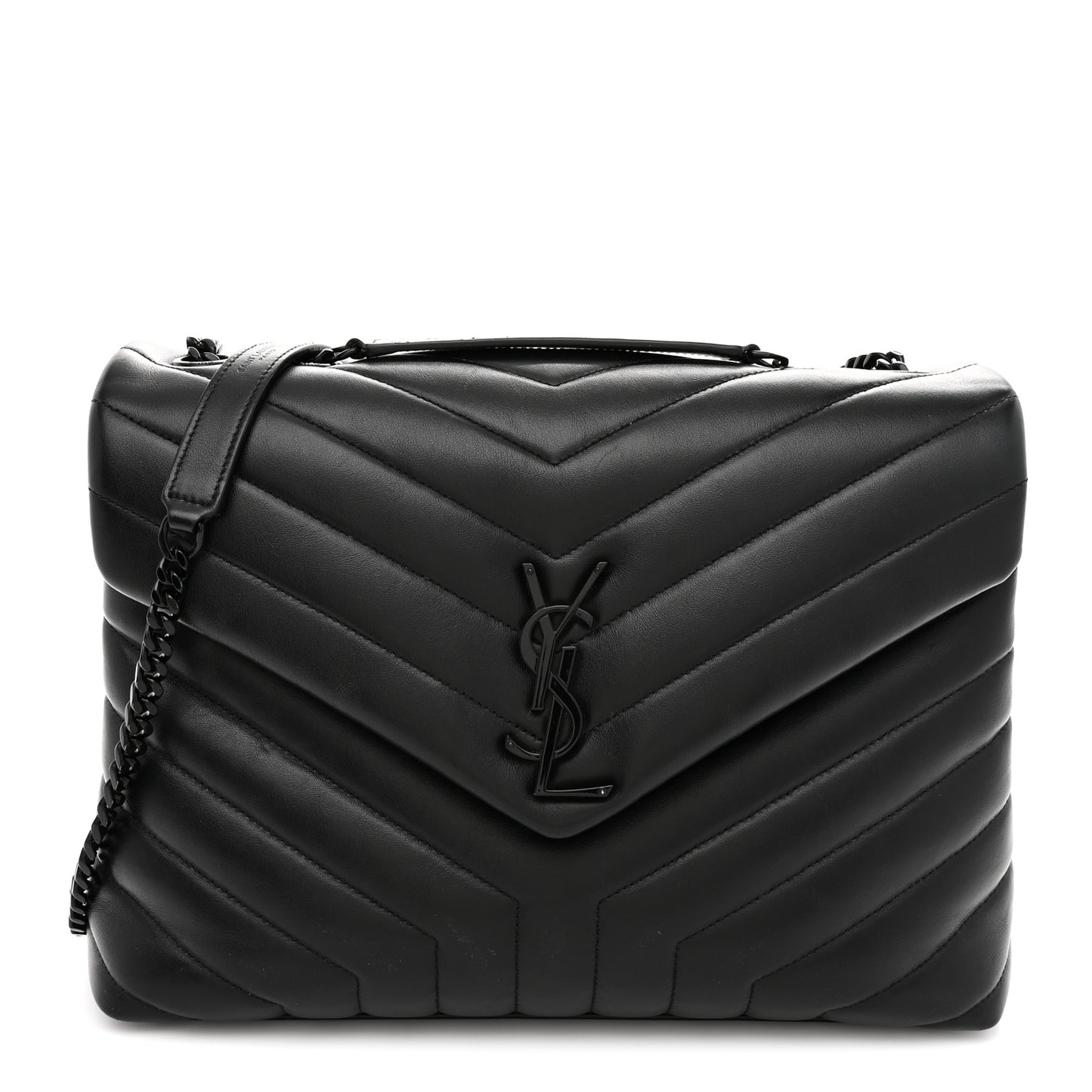 Calfskin Y Quilted Monogram Monochrome Medium Loulou Chain Satchel Black