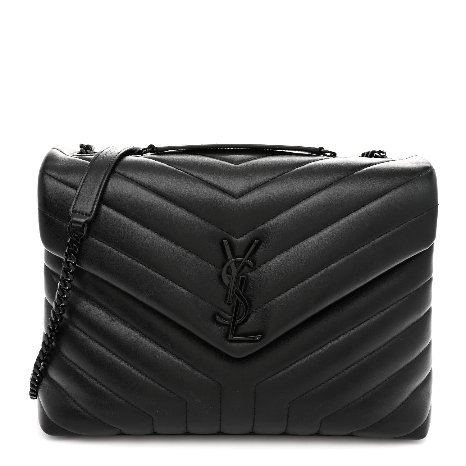 Saint Laurent Calfskin Y Quilted Monogram Monochrome Medium Loulou Chain Satchel Black 1 of 11