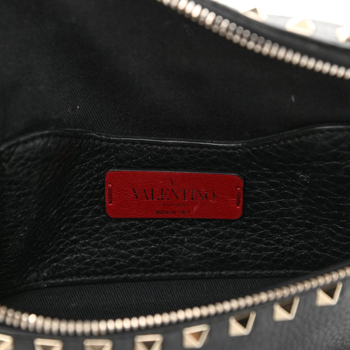 Grainy Calfskin Rockstud Belt Bag Black