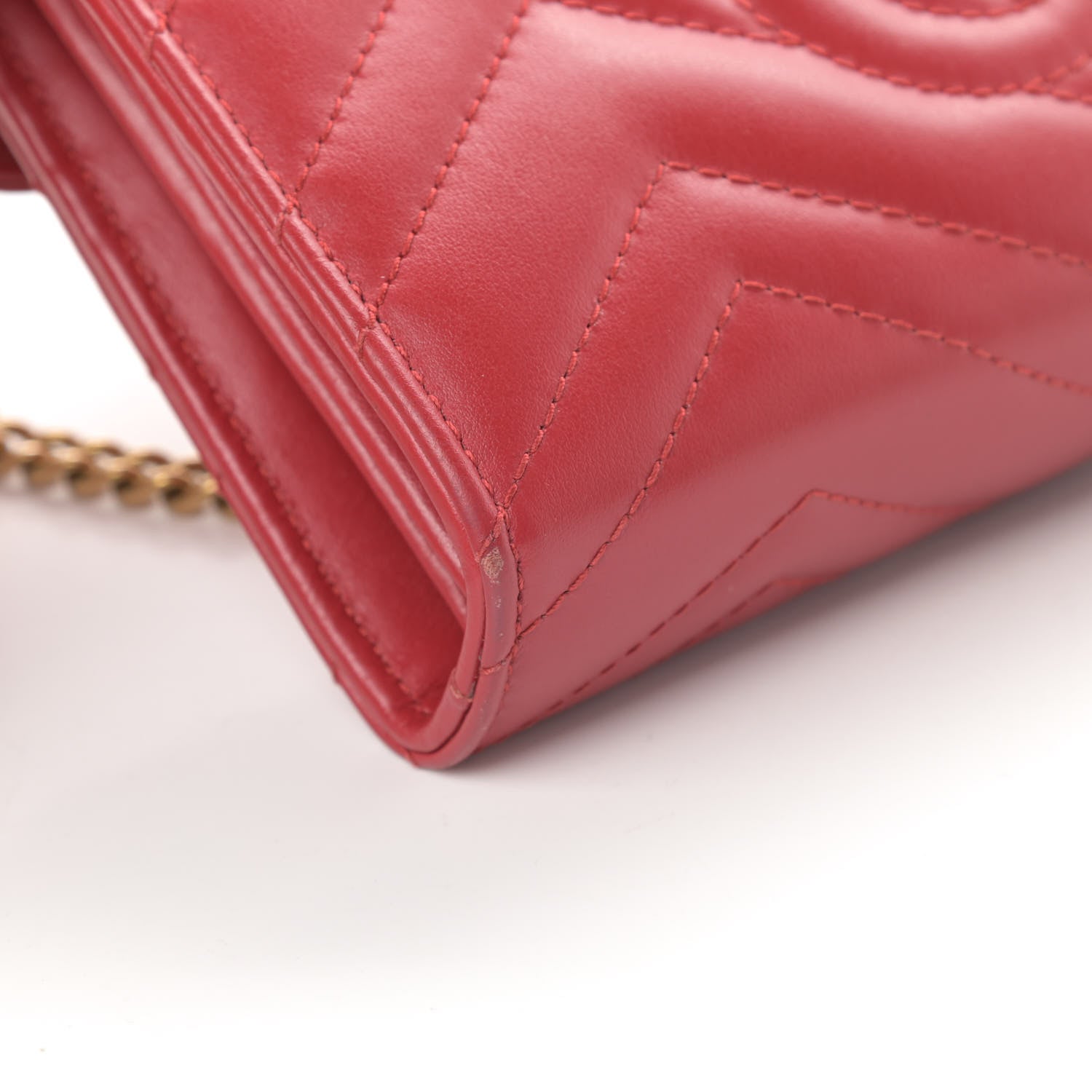 Gucci Calfskin Matelasse GG Marmont Chain Wallet Hibiscus Red 12 of 15