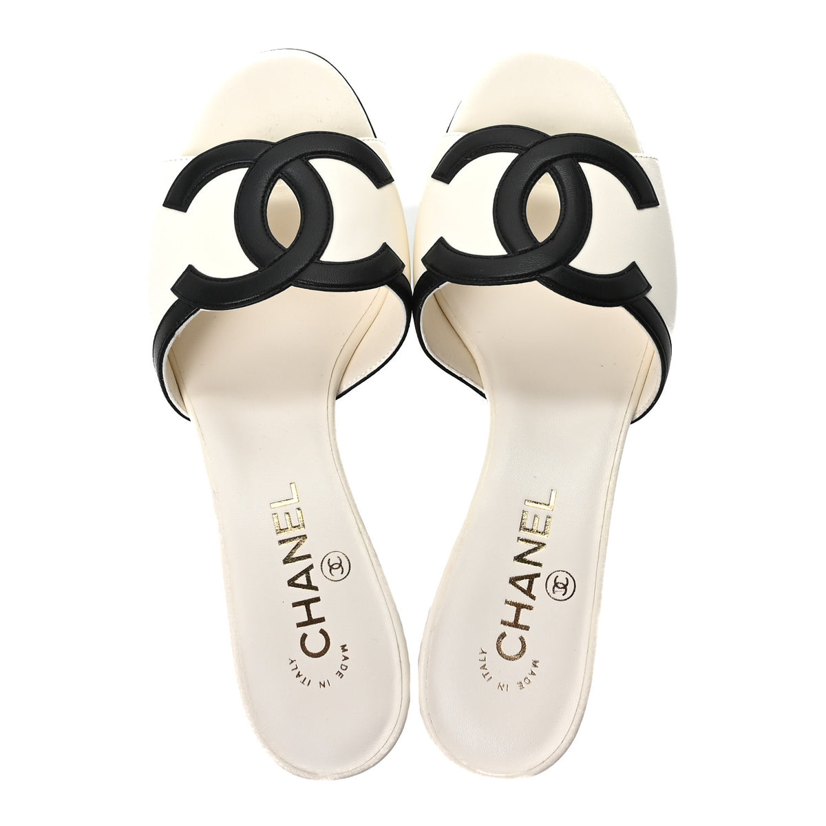 Lambskin CC Cutout Mules 38 White Black