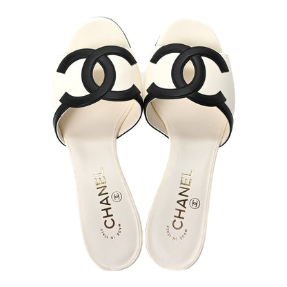 Chanel Lambskin CC Cutout Mules 38 White Black 2 of 10