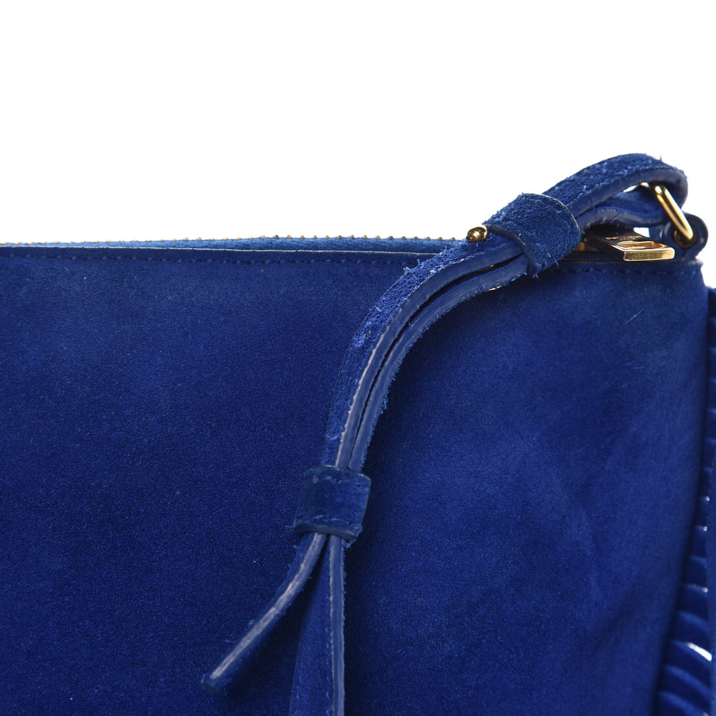 Suede Calfskin Small Fringe Crossbody Bag Blue