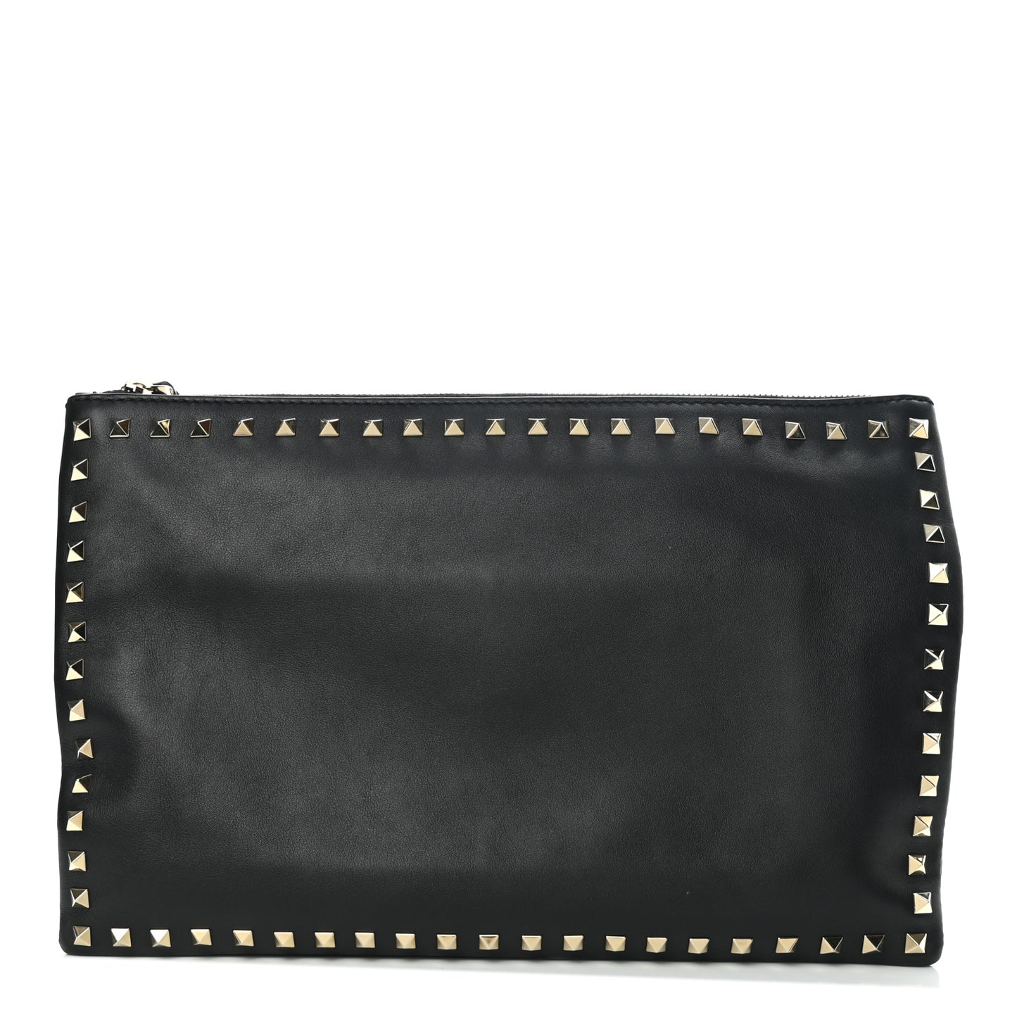 Vitello Large Rockstud Zip Wristlet Pouch Black