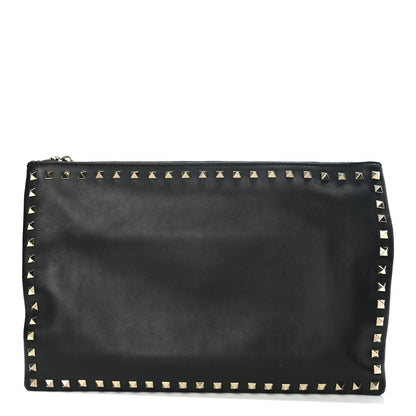 Valentino Garavani Vitello Large Rockstud Zip Wristlet Pouch Black 1 of 6