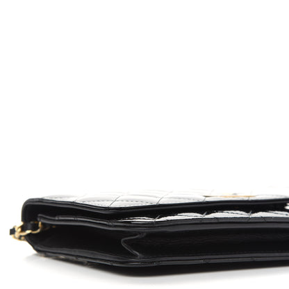 Chanel Distressed Patent Calfskin Quilted Reissue Wallet On Chain WOC Black 5 of 11