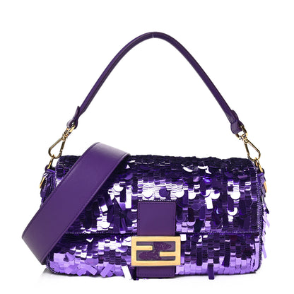 Fendi Sequin Paillettes Shiny Nappa Sex and the City Baguette Viola Purple Rain 1 of 8