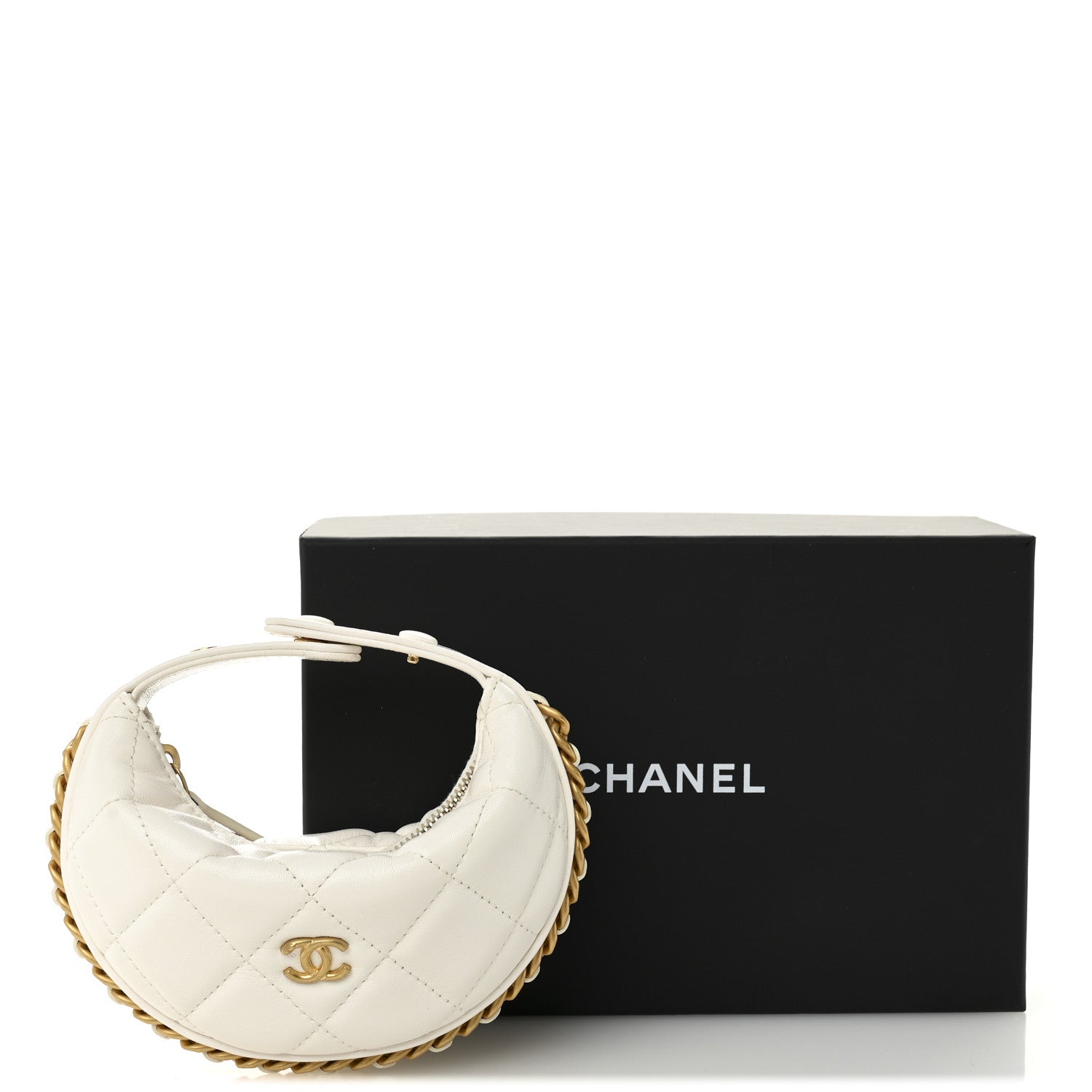Chanel Shiny Crumpled Lambskin Quilted Chain Around Mini Pouch White 11 of 11