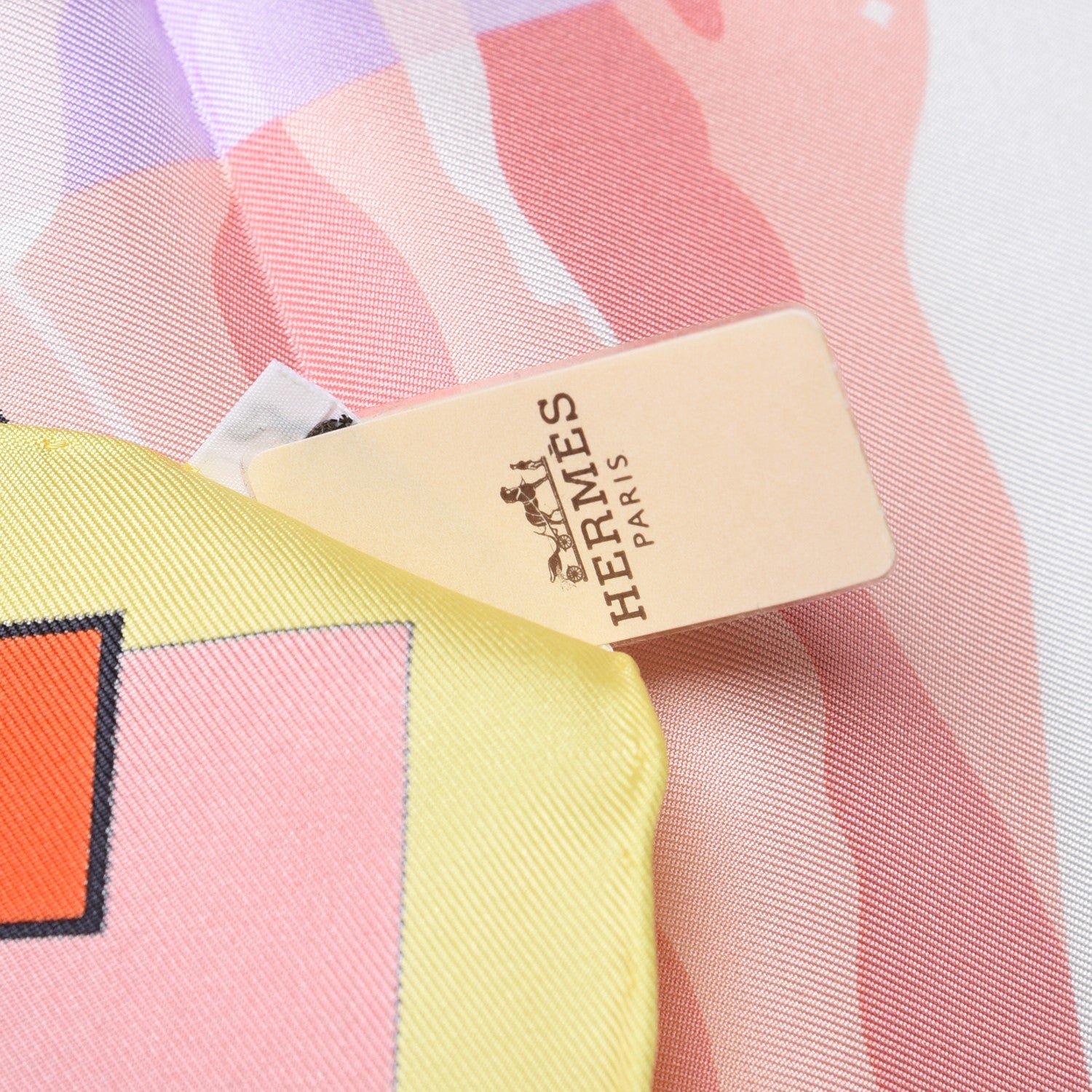 Hermes Silk Space Shopping Au Faubourg Scarf 90 Rose Taupe Jaune 9 of 9