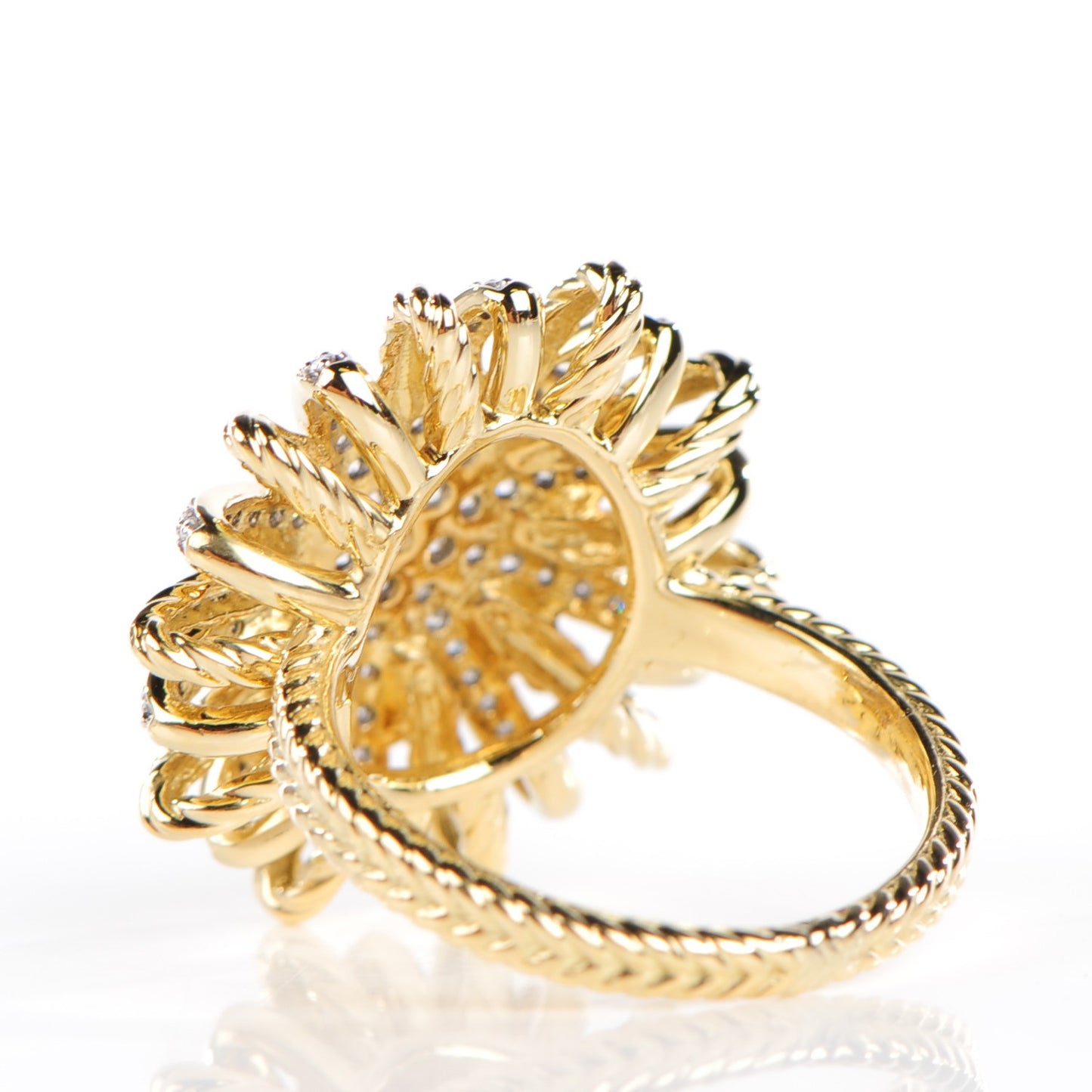18K Yellow Gold Pave Diamond 22mm Starburst Ring 6.5