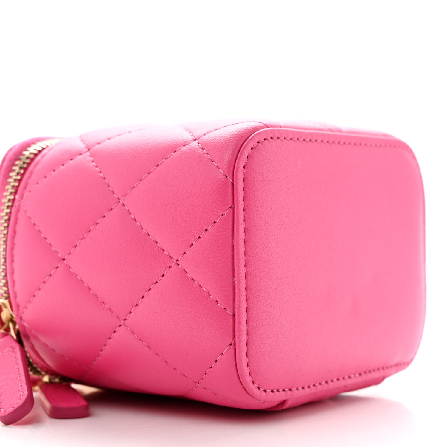 Chanel Lambskin Quilted Mini Vanity Case With Pearl Chain Pink
