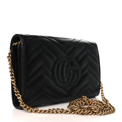 Gucci Calfskin Matelasse GG Marmont Chain Wallet Black 3 of 10