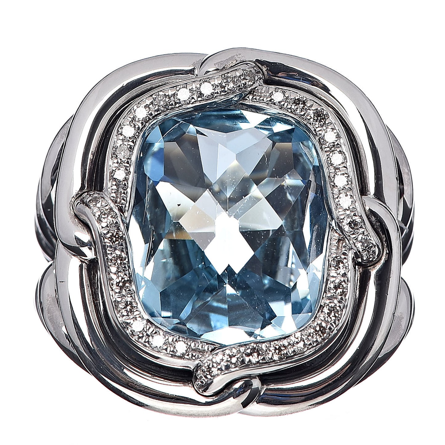Sterling Silver Blue Topaz Diamond 14mm Labyrinth Ring 52 6