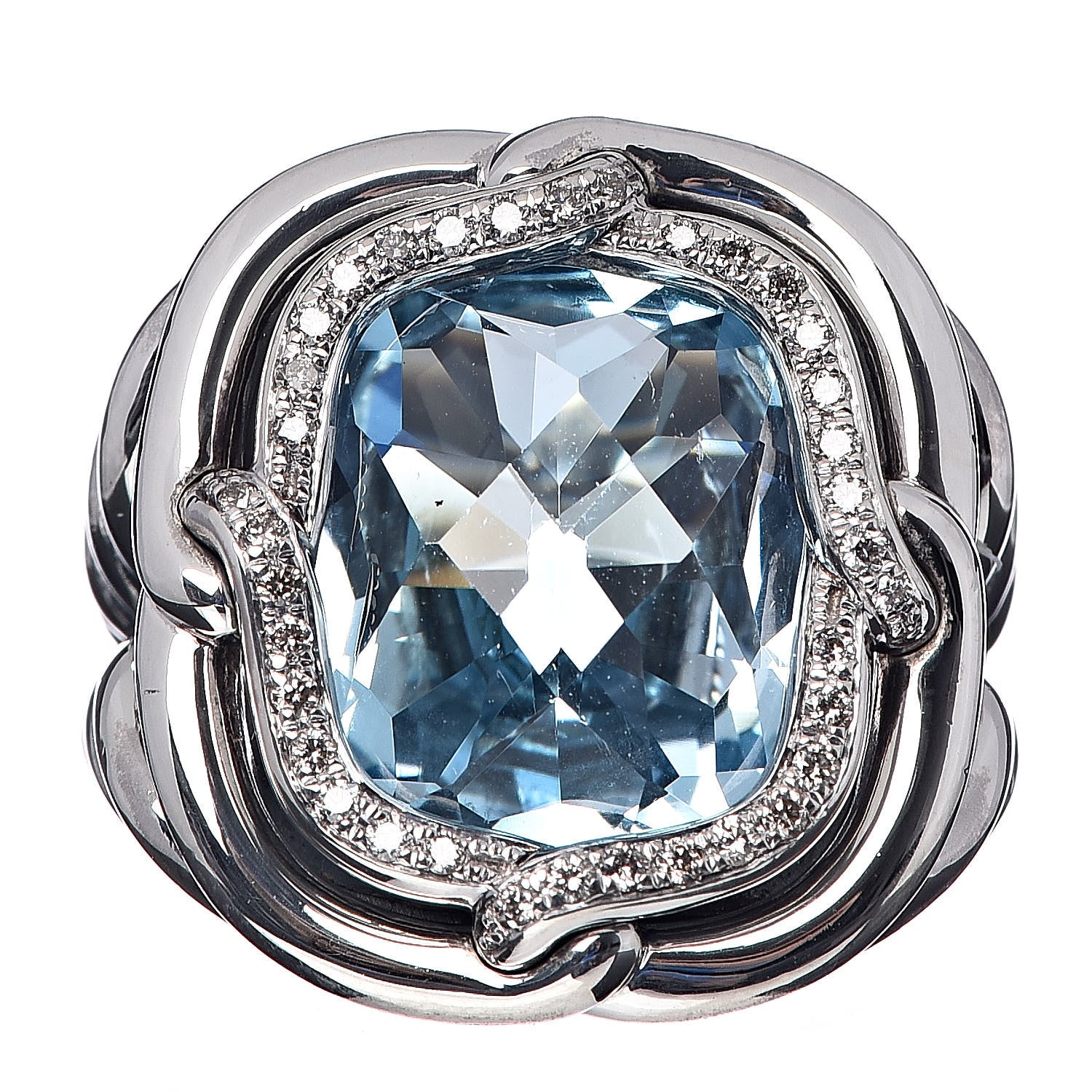 David Yurman Sterling Silver Blue Topaz Diamond 14mm Labyrinth Ring 52 6 1 of 5
