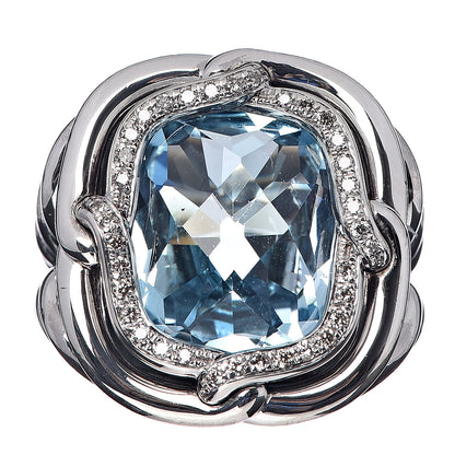David Yurman Sterling Silver Blue Topaz Diamond 14mm Labyrinth Ring 52 6 1 of 5
