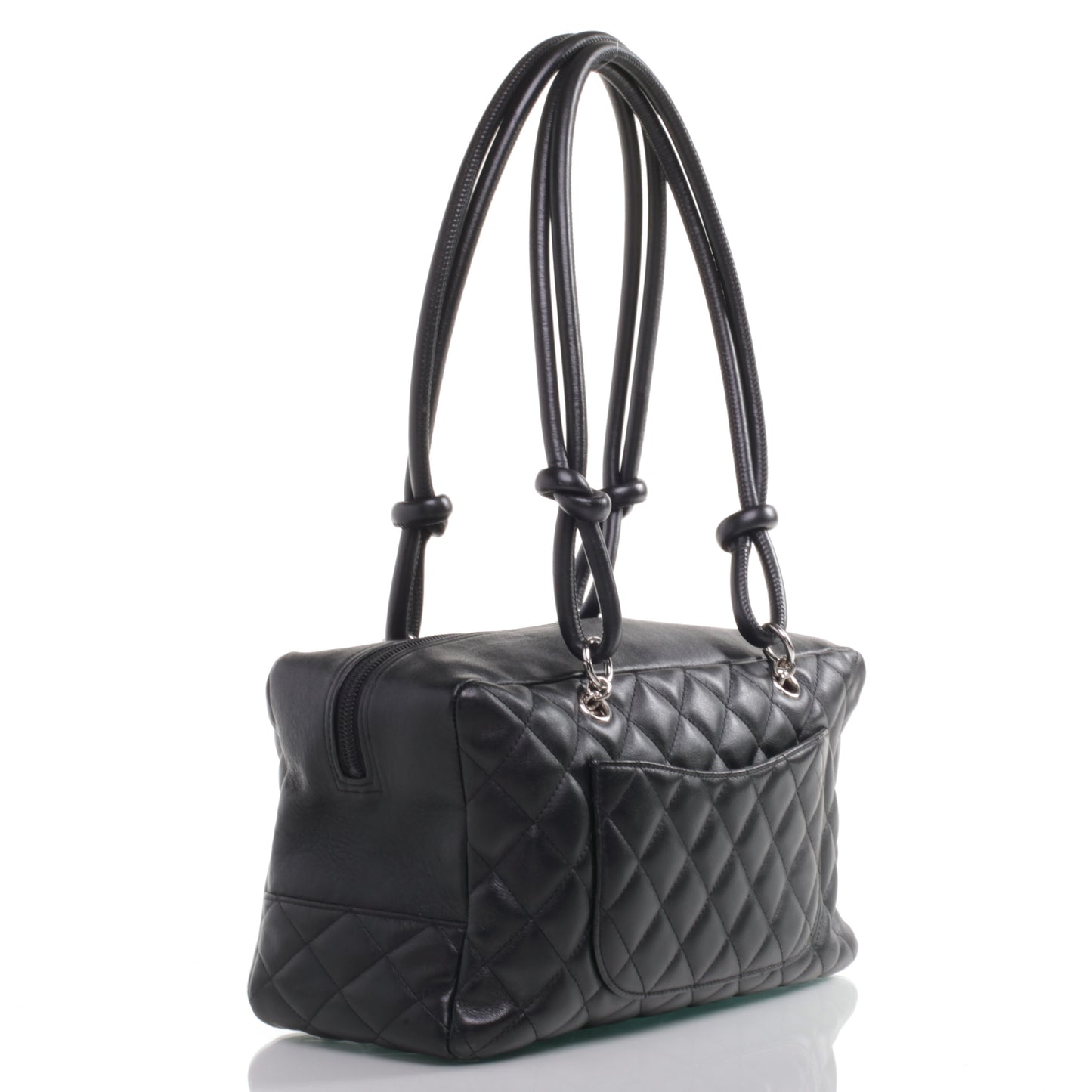 Calfskin Quilted Large Cambon Bowler Black White