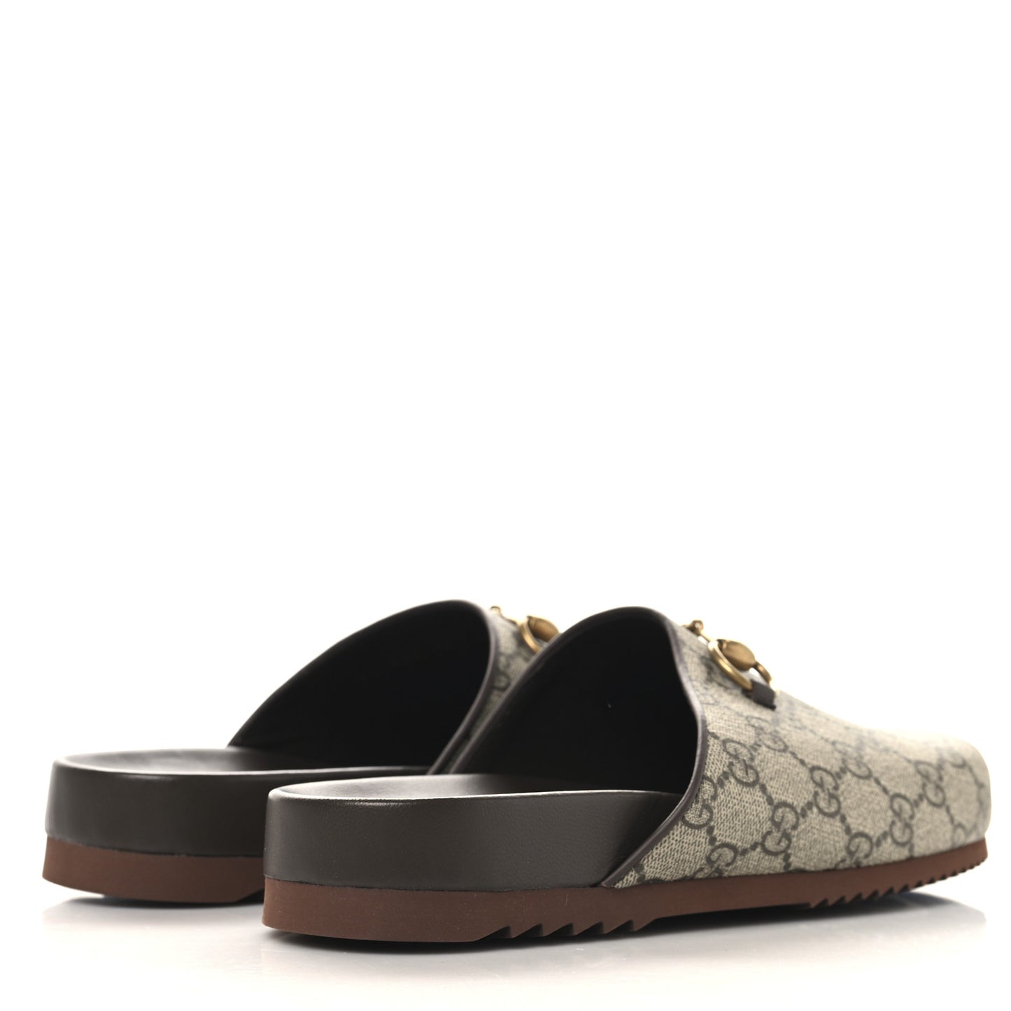 GG Supreme Monogram Miro Soft Calfskin Womens Horsebit Slippers 39.5 Beige Ebony New Acero