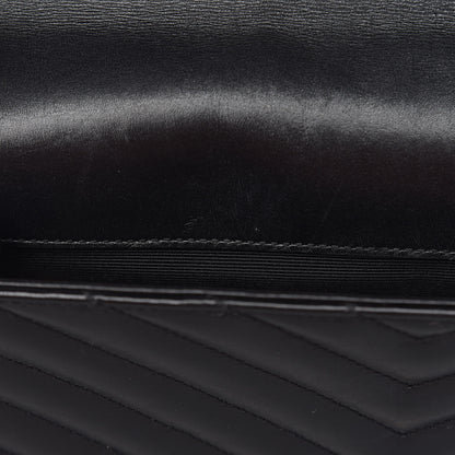 Saint Laurent Smooth Calfskin Matelasse Chevron Large Monogram Satchel Black 11 of 23