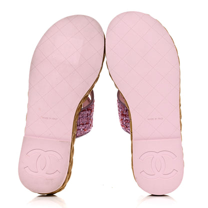 Chanel Tweed CC Thong Sandals Light 36 Purple Pink Red 5 of 9