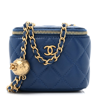 Chanel Lambskin Quilted Pearl Crush Mini Vanity Case With Chain Blue 1 of 11