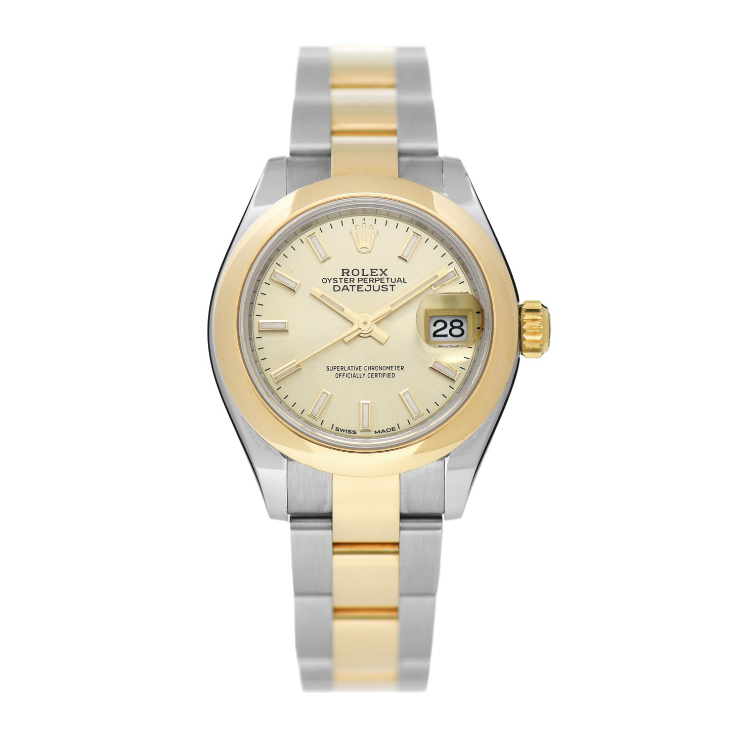 Stainless Steel 18K Yellow Gold 28mm Oyster Perpetual Datejust Watch Champagne 279163
