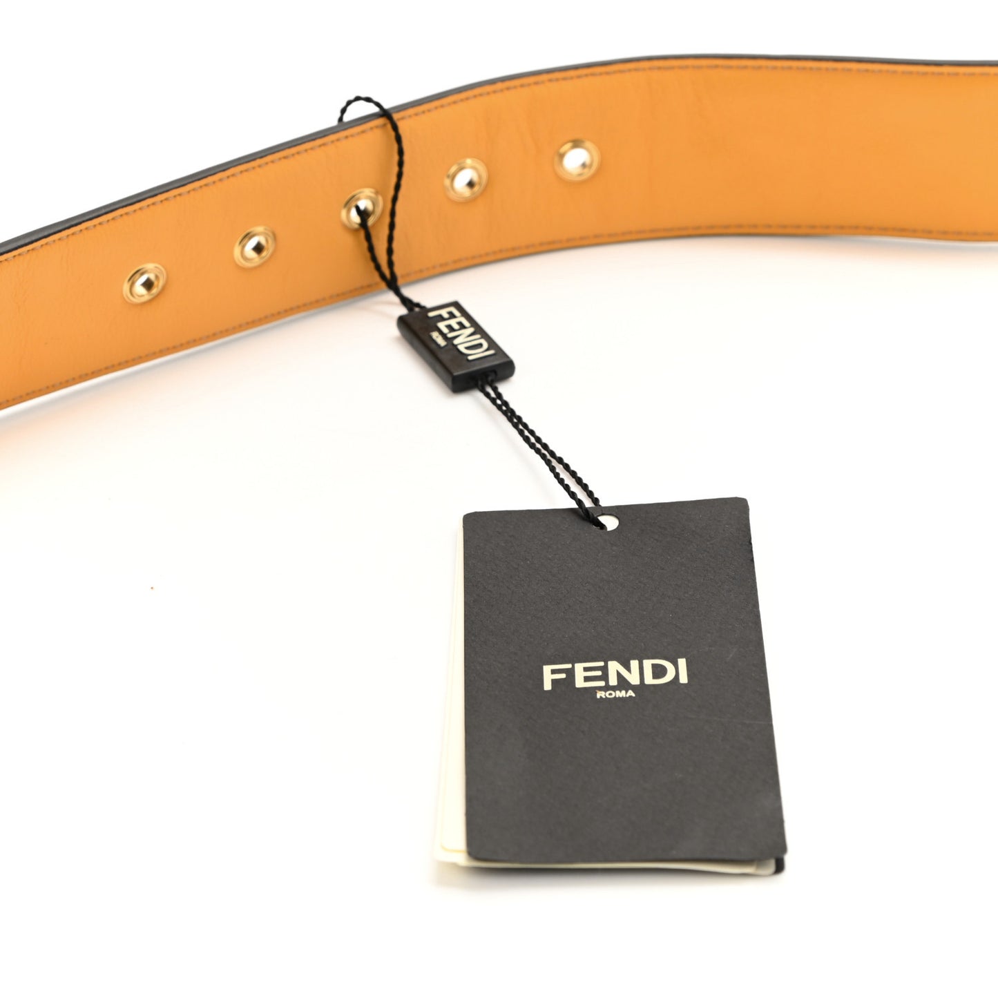 Vitello Grace FF 1974 Embossed Baguette Belt 80 32 Miele Scuro