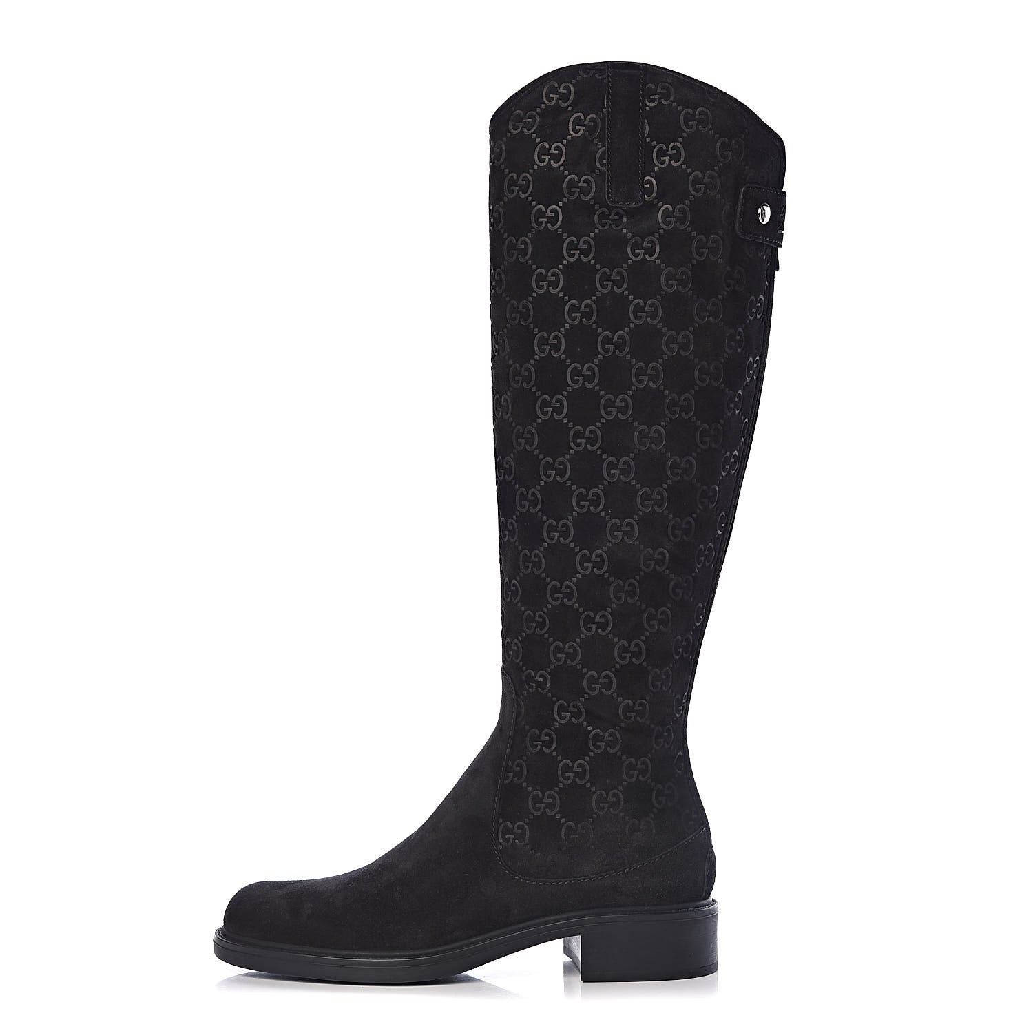 Gucci Suede Softy GG Knee High Riding Boots 37 Black 1 of 9