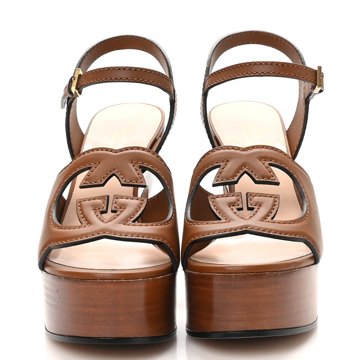Gucci Cosmos Softy Calfskin Wooden Interlocking G Cut-Out 30/120mm Platform Sandals 35.5 Cuir 3 of 9