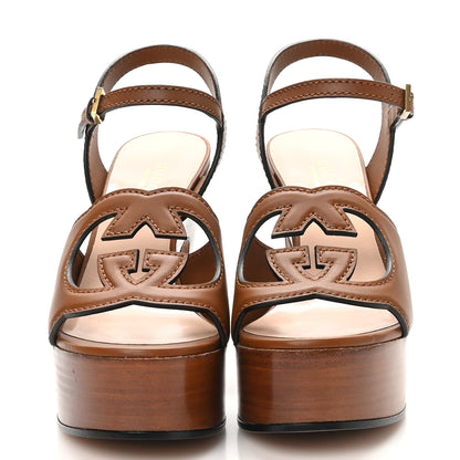 Gucci Cosmos Softy Calfskin Wooden Interlocking G Cut-Out 30/120mm Platform Sandals 35.5 Cuir 3 of 9