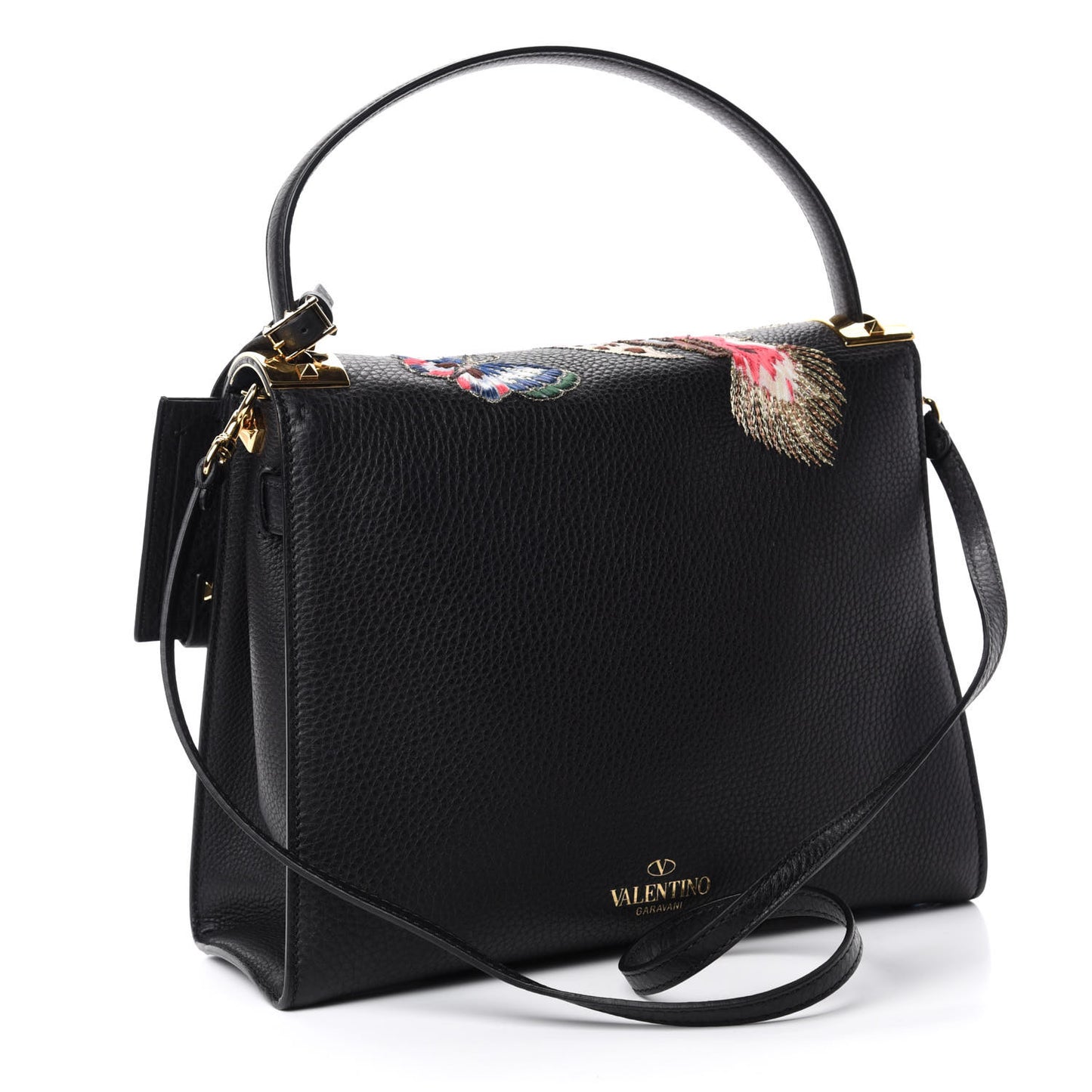 Pebbled Calfskin Animal Embroidered My Rockstud Frame Bag Black Multicolor
