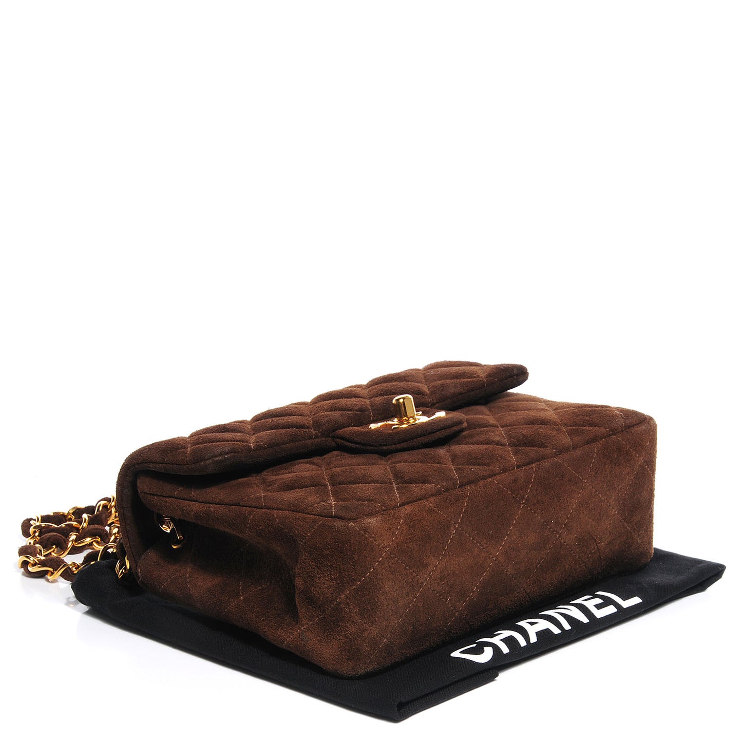 Suede Quilted Mini Square Flap Brown