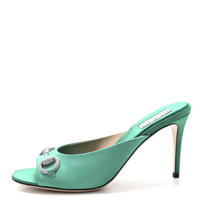 Gucci Raso Seta Malaga Kid Crystal Horsebit Sandals 37.5 Jade Caribbean Green 1 of 10