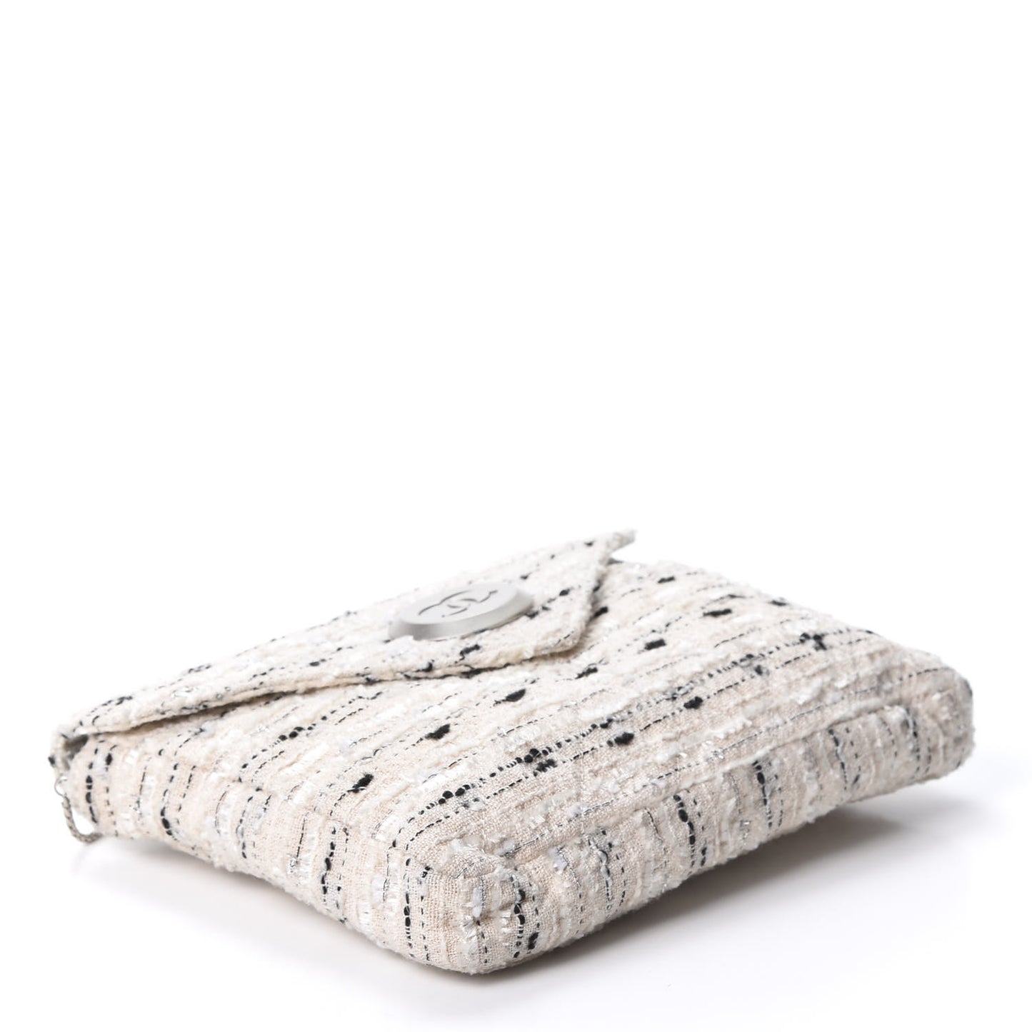 Tweed Quilted Envelope Chain Clutch White