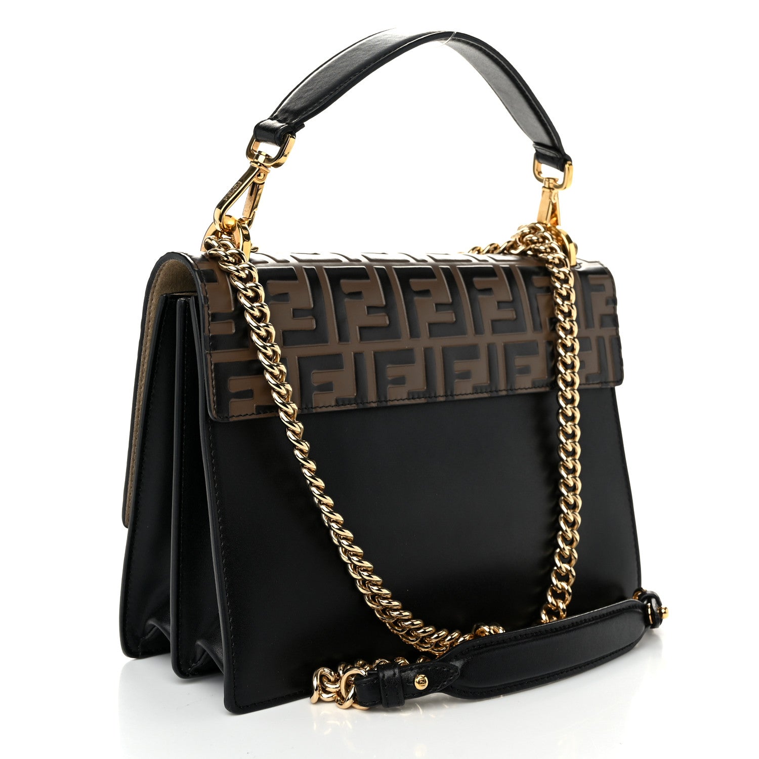 Fendi Vitello Liberty Bi-Color FF 1974 Embossed Chain Strap Kan U Shoulder Bag Black Maya 3 of 10