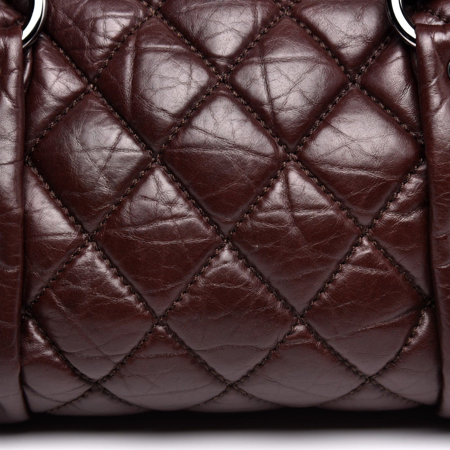 Distressed Lambskin Small Lady Braid Tote Brown