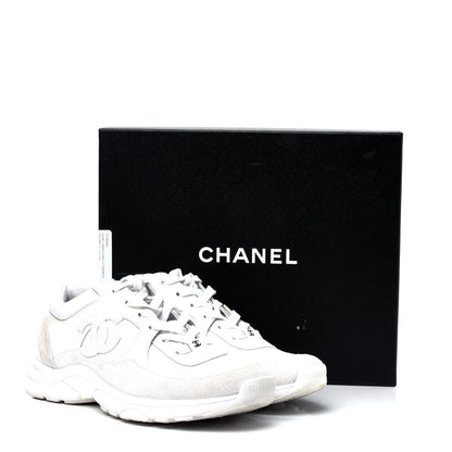 Chanel Suede Calfskin Fabric CC Sneakers 38.5 White 11 of 11