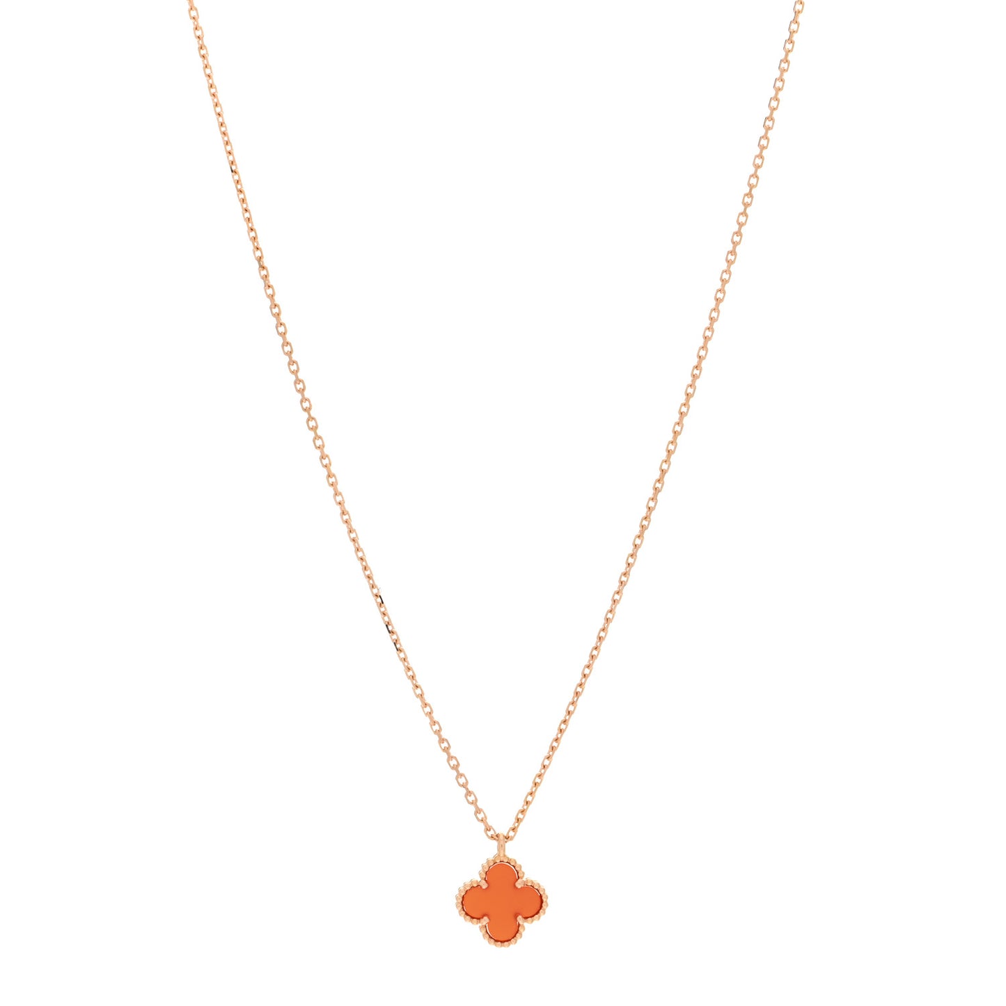 18K Rose Gold Carnelian Sweet Alhambra Pendant Necklace