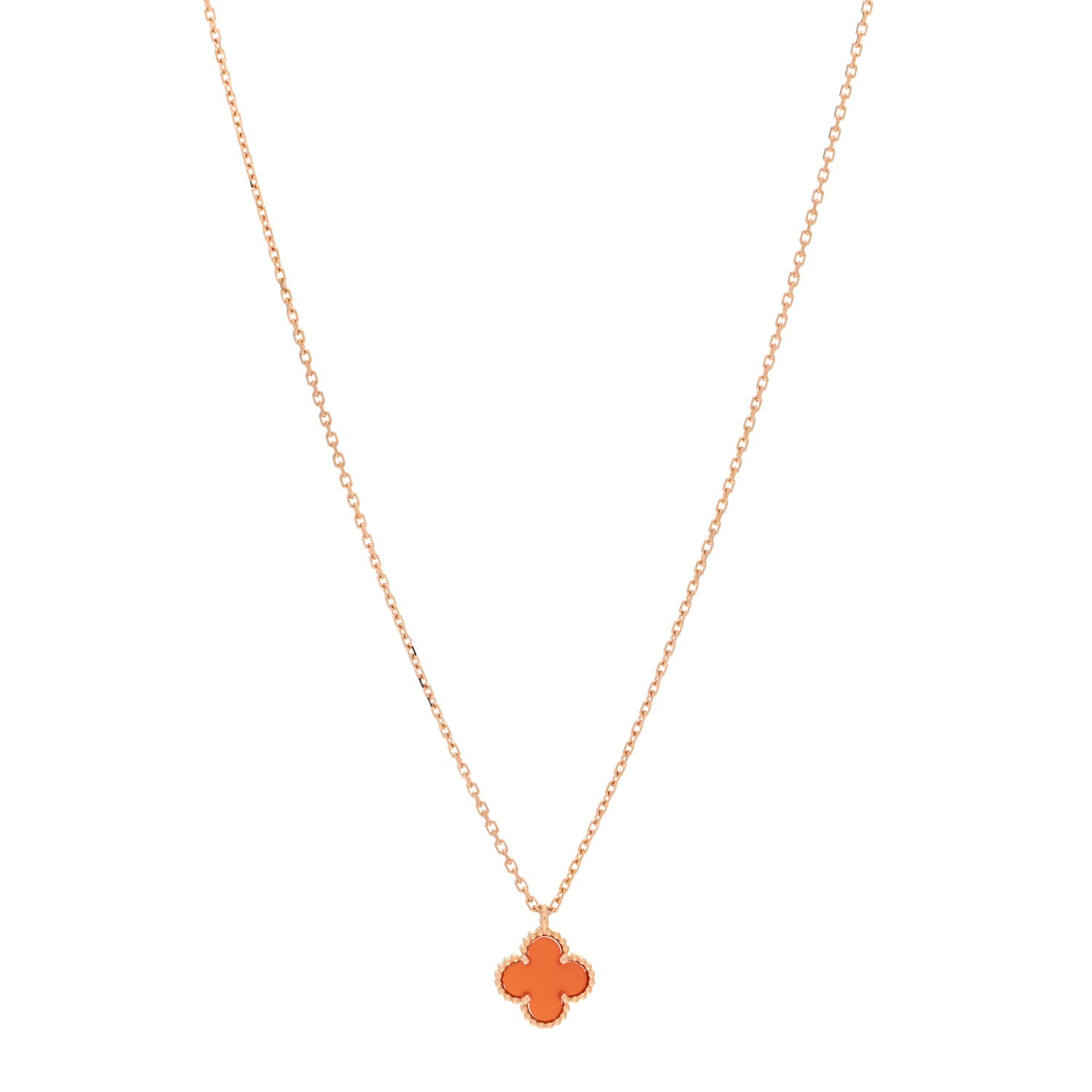 Van Cleef & Arpels 18K Rose Gold Carnelian Sweet Alhambra Pendant Necklace 1 of 6