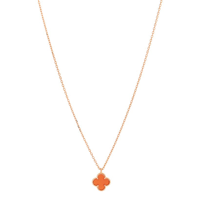 Van Cleef & Arpels 18K Rose Gold Carnelian Sweet Alhambra Pendant Necklace 1 of 6