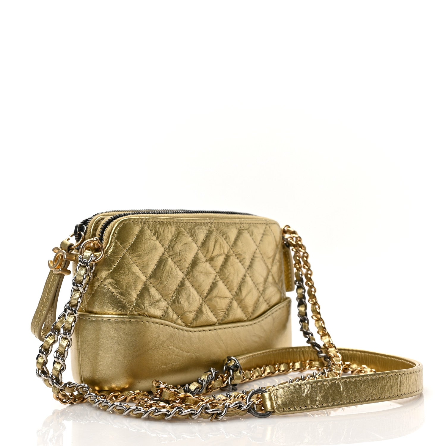 Chanel Metallic Aged Calfskin Quilted Small Gabrielle Clutch With Chain Gold 3 of 9