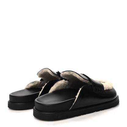 Hermes Glazed Nappa Shearling Shearling Go Mules 37 Black Ecru 4 of 9