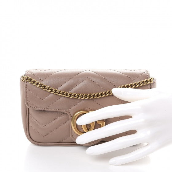 Calfskin Matelasse Super Mini GG Marmont Shoulder Bag Porcelain Rose