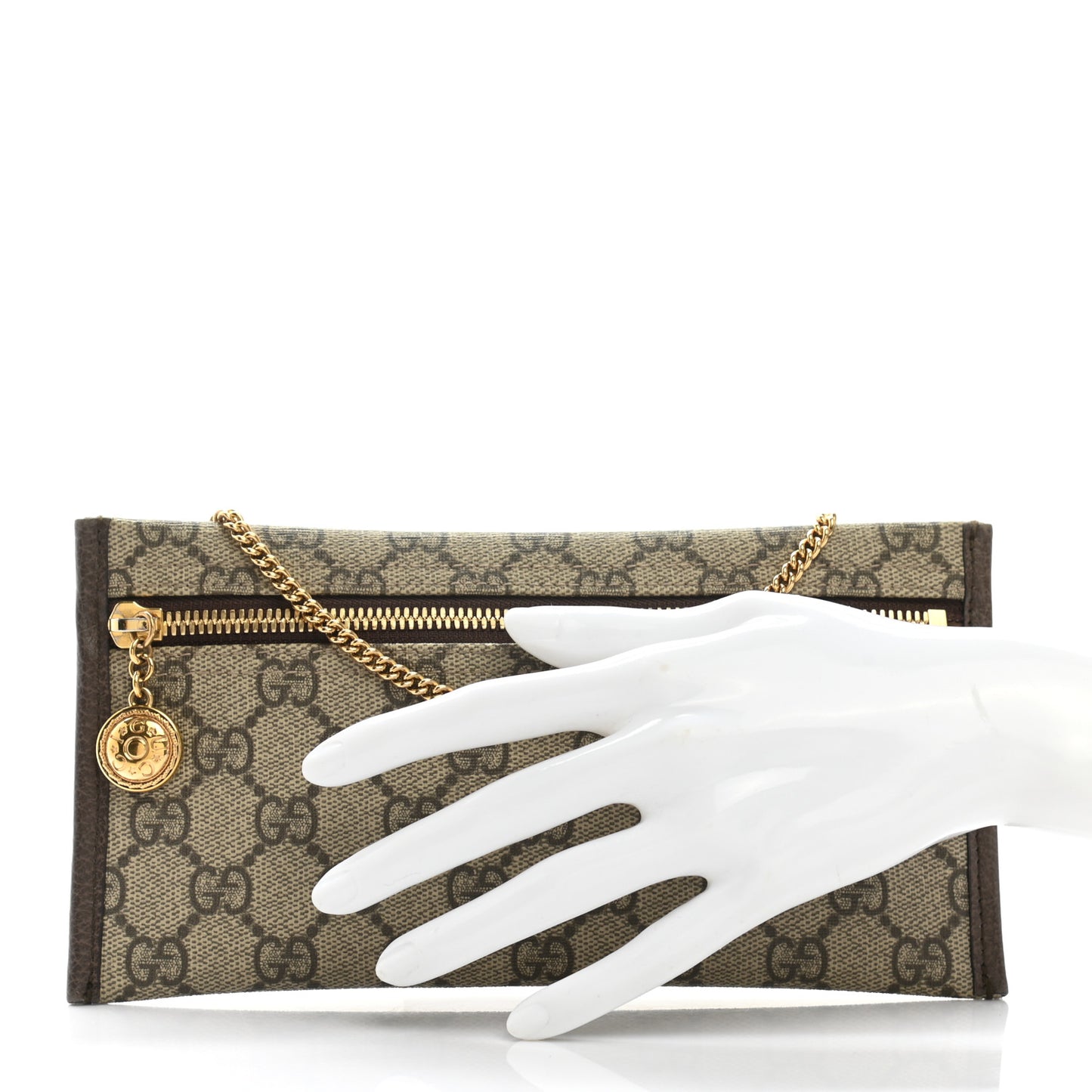 GG Supreme Monogram Large Rajah Chain Clutch Brown