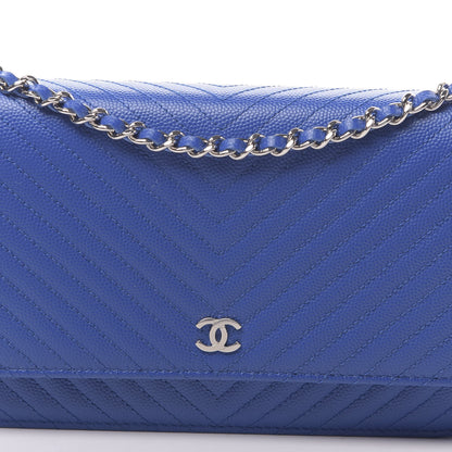 Chanel Caviar Chevron Quilted Wallet On Chain WOC Bright Blue 11 of 12