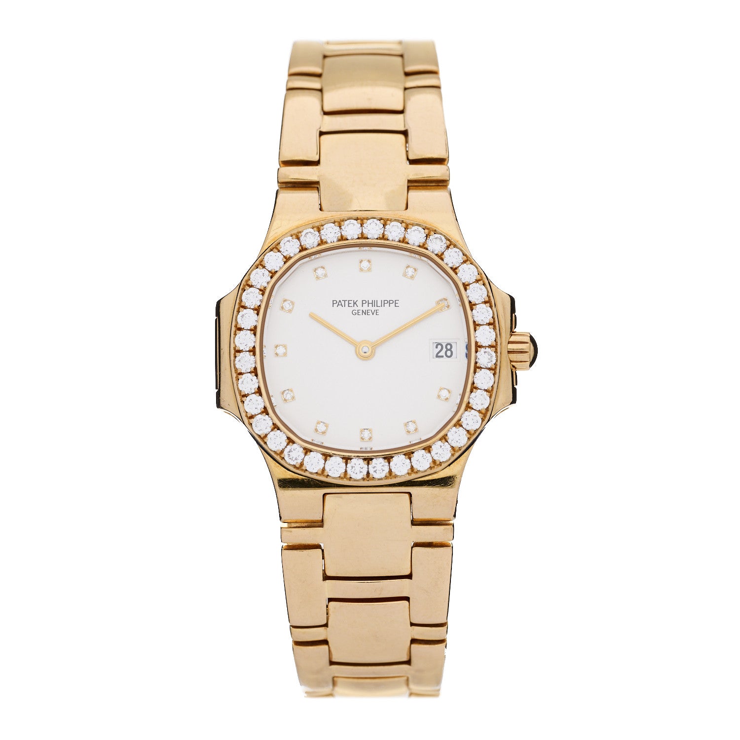 Patek Philippe 18K Yellow Gold Diamond 27mm Nautilus Quartz Watch White 4700/530 1 of 5
