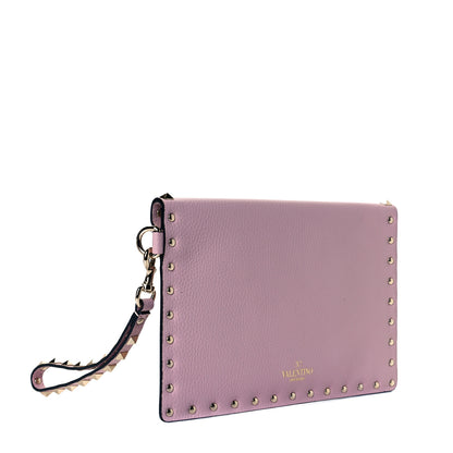 Valentino Garavani Pebbled Calfskin Medium Rockstud Envelope Flat Wristlet Pouch Water Rose 3 of 8