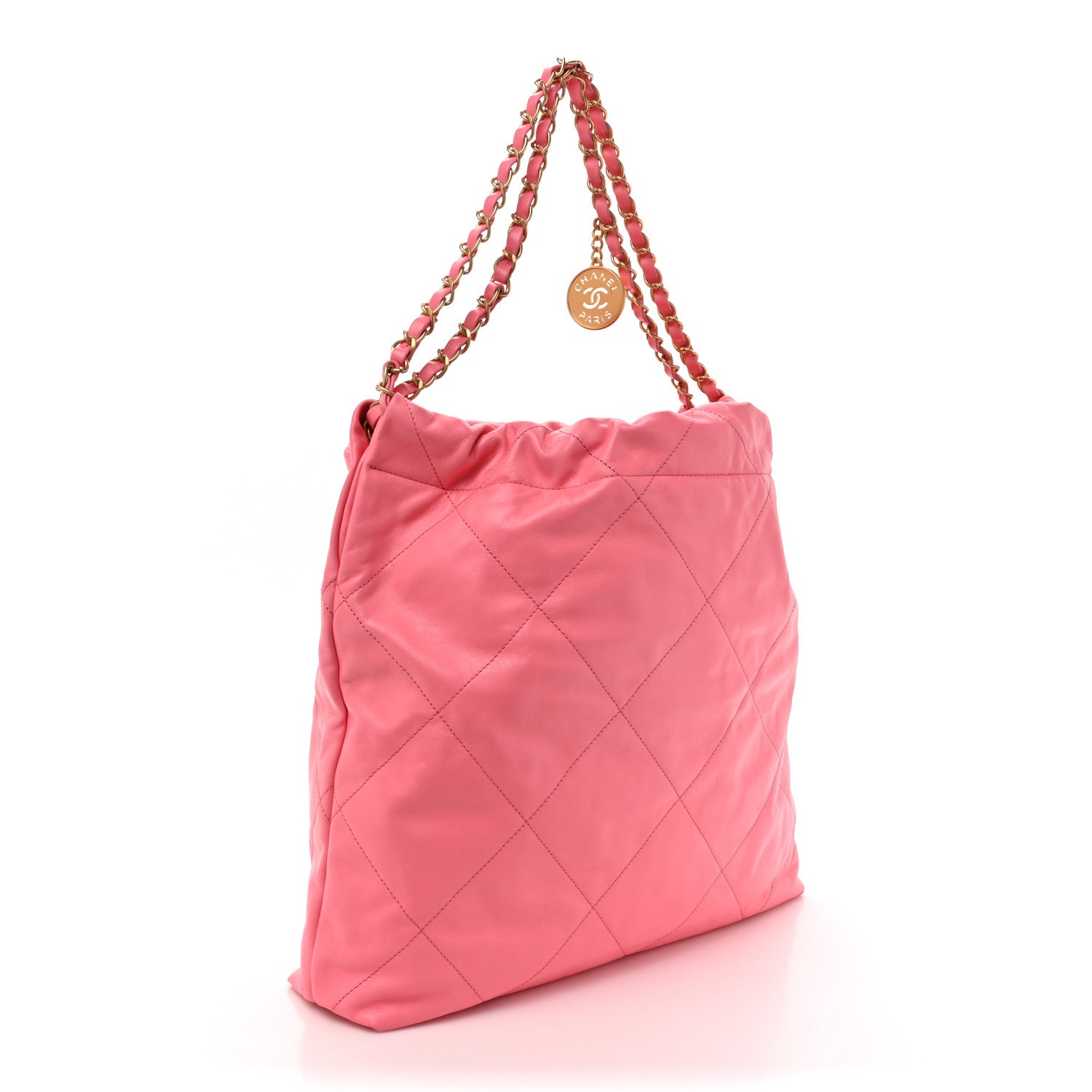 Chanel Shiny Calfskin Quilted Chanel 22 Drawstring Bag Coral Pink 4 of 12