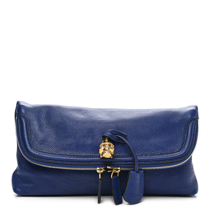 Alexander McQueen Grainy Calfskin Padlock Skull Clutch Blue 1 of 7